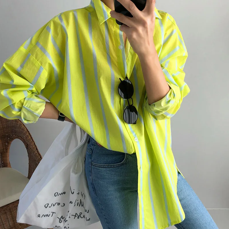 SuperAen 2021 Spring Autumn New Striped Long-Sleeve Shirt Female Korean Style Cotton Women Blouses and Tops Fashion