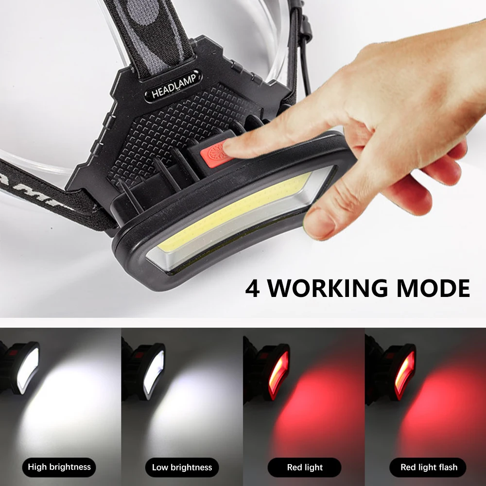 Super jasne latarka czołowa COB LED ładowane na USB reflektor wodoodporny latarnia wędkarska ogon czerwona lampa potężny 18650 latarka kempingowa