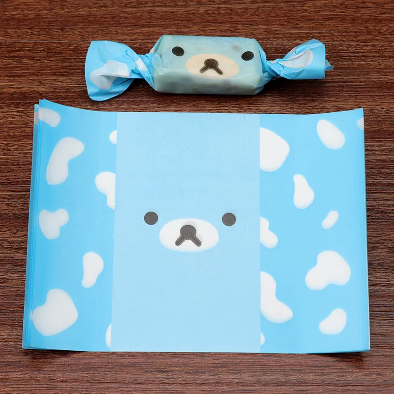 500pcs/lot Cartoon Bear Face Nougat Packaging Wrap Sky Blue Frosted White Clouds Fleck Birthday Party MINI Gift Wrapping Paper