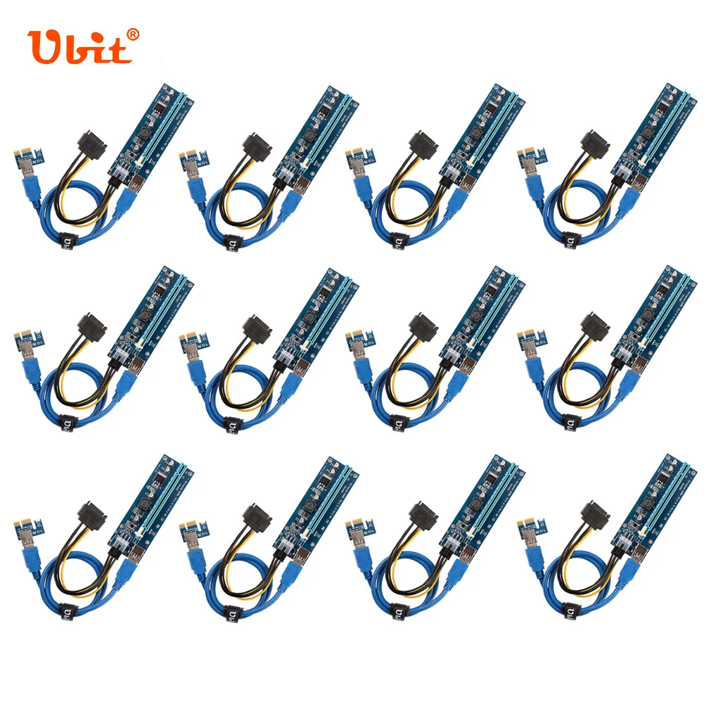 

12pcs Ubit PCI Express Riser Card USB3.0 Adapter Cable 1x to 16x PCI-E Extender Sata15pin to 6pin Power Extension For Mining