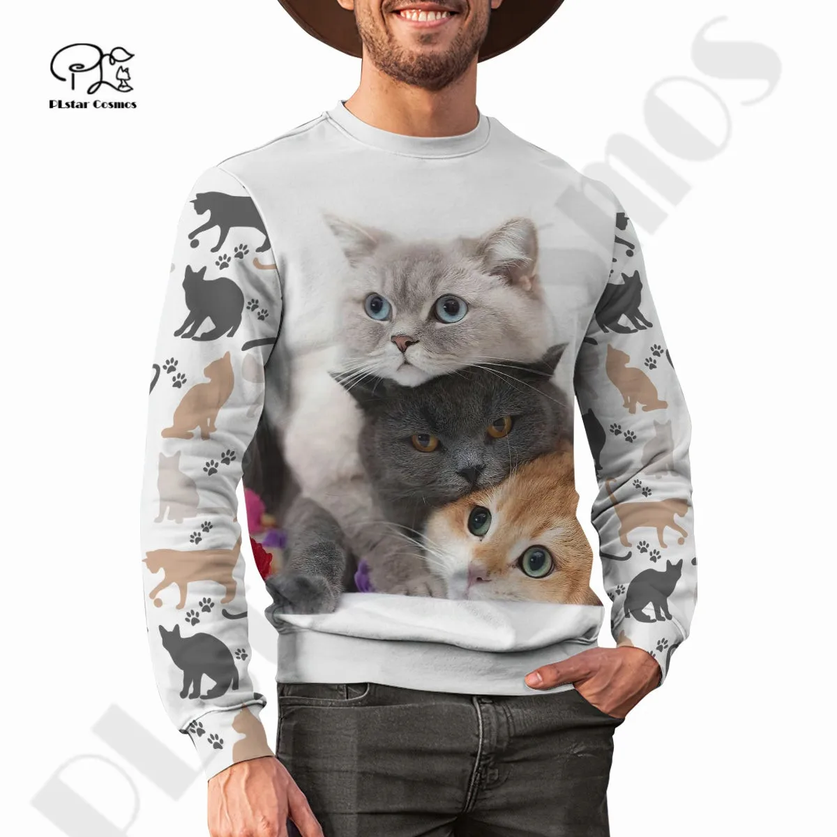 PLstar Cosmos-Sudadera con capucha y cremallera para hombre y mujer, suéter Unisex con estampado de gato en 3D, ropa de calle de primera calidad, A-7