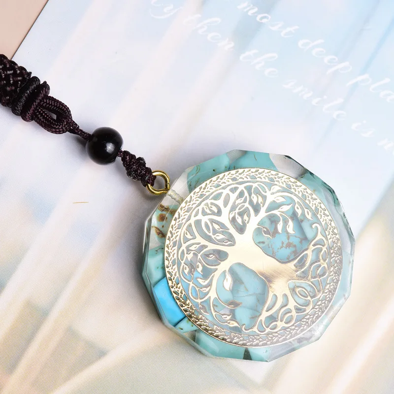 Orgonite Pendant Necklace For Turquoise Stones life Tree Resin Jewelry Healing Sacred Chakra Necklace Meditation