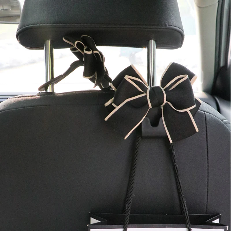 Creative Cute Bowknot Car Seat Back Storage Hooks Vehicle Headrest Organizer Hanger for Groceries Bag Handbag Car Accessories