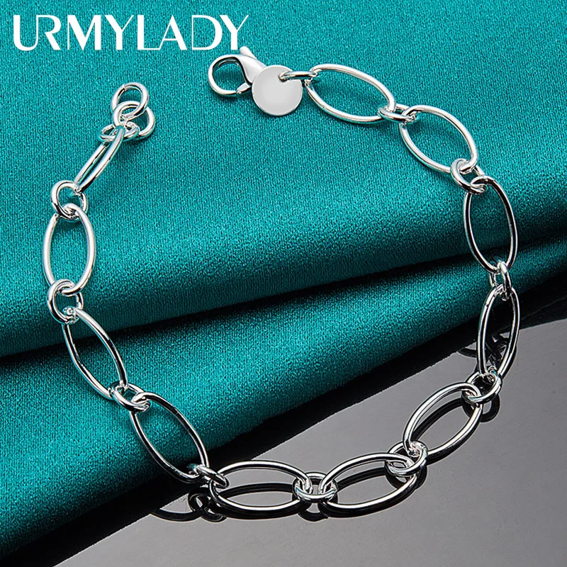 

URMYLADY 925 Sterling Silver Simple Chain Bracelet For Woman Man Wedding Party Fashion Jewelry