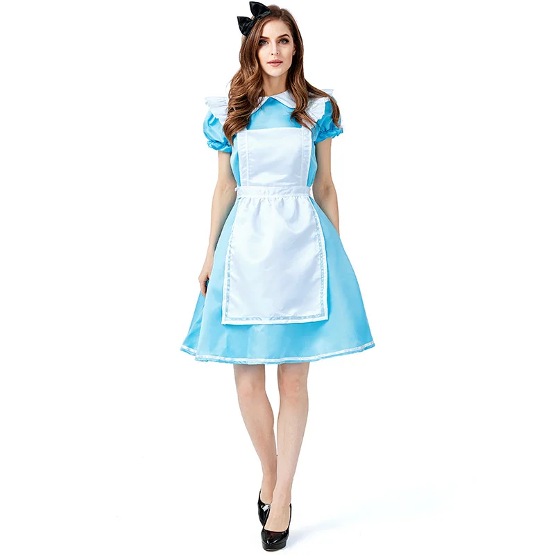 Anime Alice in Wonderland Sweet Lolita Maid Cosplay Dress Halloween Party Blue Sissy Alice Princess Stage Costume