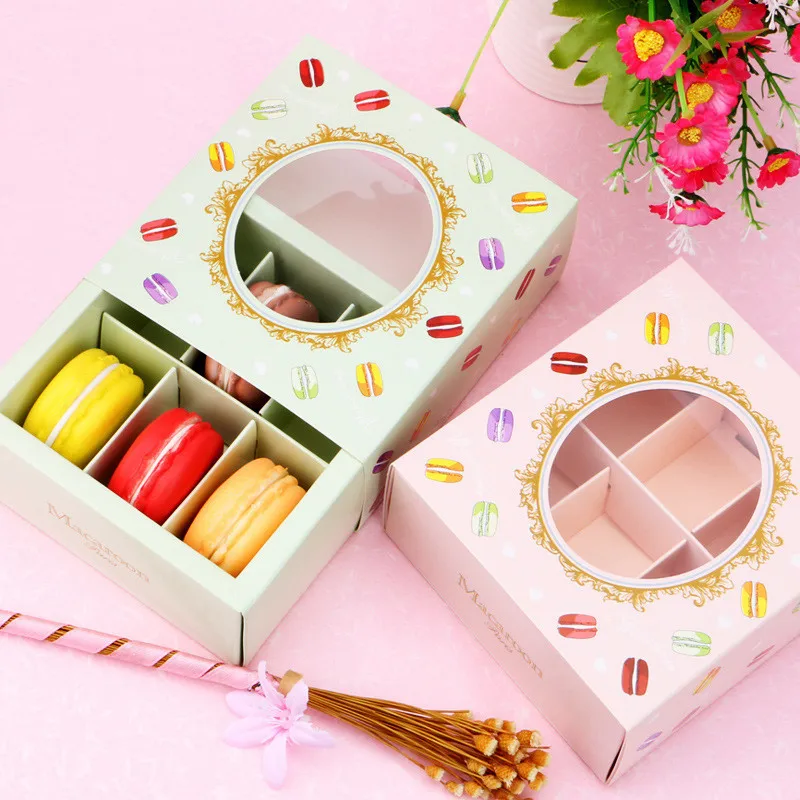 

10Pcs 6 Grid Macaron Packing Boxes with Window Food Chocolate Biscuit Pastry Gift Box for Thanksgiving Christmas Eve Easter Kids
