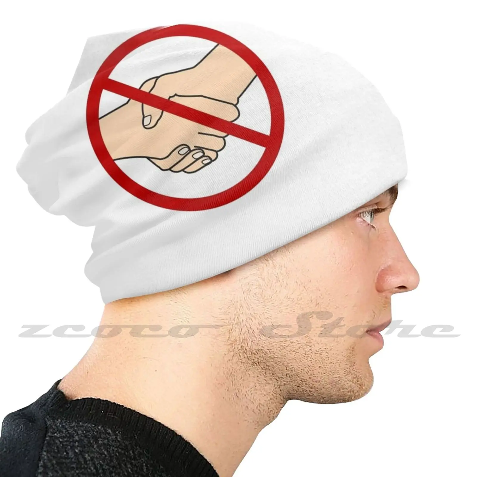 No Handshake. Stop Handshake Knit Hat Elastic Soft Personalized Pattern Present Cap Not Shake Hands No Handshake No To