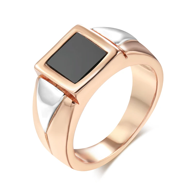 Kinel Hot Fashion Black Stone Men Ring 585 Rose Gold Simple Square Ring For Women High Quality Daily Fine Jewelry