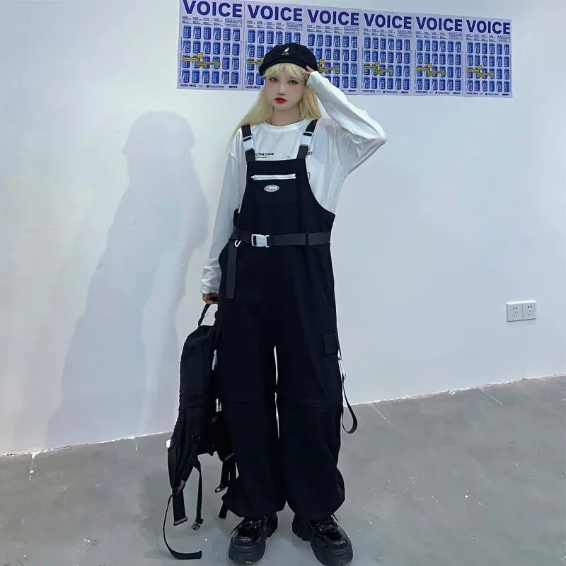 2021 Spring Women jumpsuit Long wide leg pants Loose Oversize Overalls Korean style Hip hop Removable female playsuits plus size