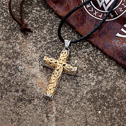 Retro Cross Necklace Stainless Steel Gold Color Viking Amulet Pendant Mens Never Fade Gothic Accessories Norse Male Jewelry Gift