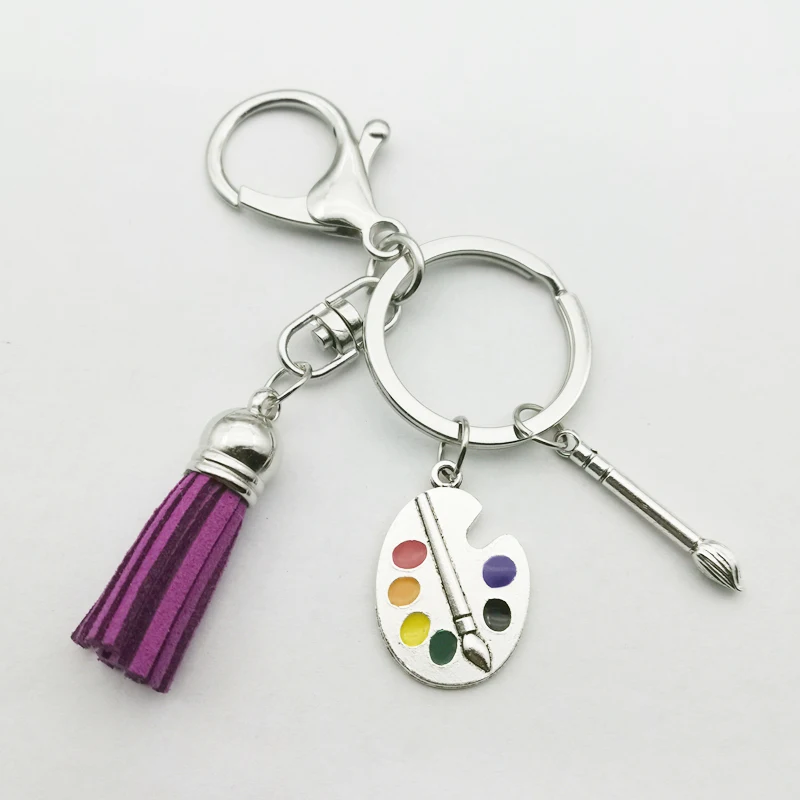 New Creative Seven-color Tassel Color Palette Pendant Keychain Brush Model Woman Gift Charm Bag Souvenir Artist Key Chain