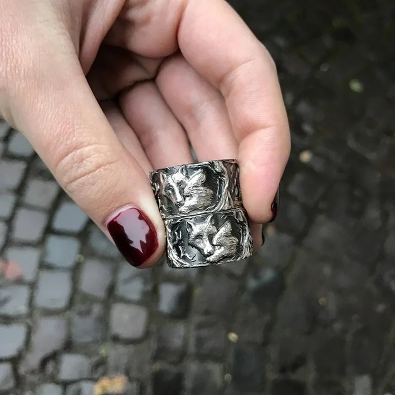 Fashion Hip Hop Rock Unisex Finger Ring Punk Gift  Wolf Rings for Men\'s Vintage Curled Wolf Ring  Animal Jewelry Rings