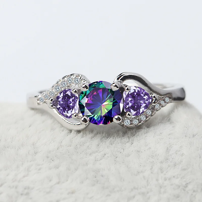 Cellacity Colorful Topaz Heart shaped Amethyst Ring for Women Silver 925 Jewelry Popular Fashion Female Dating Accessories Gift