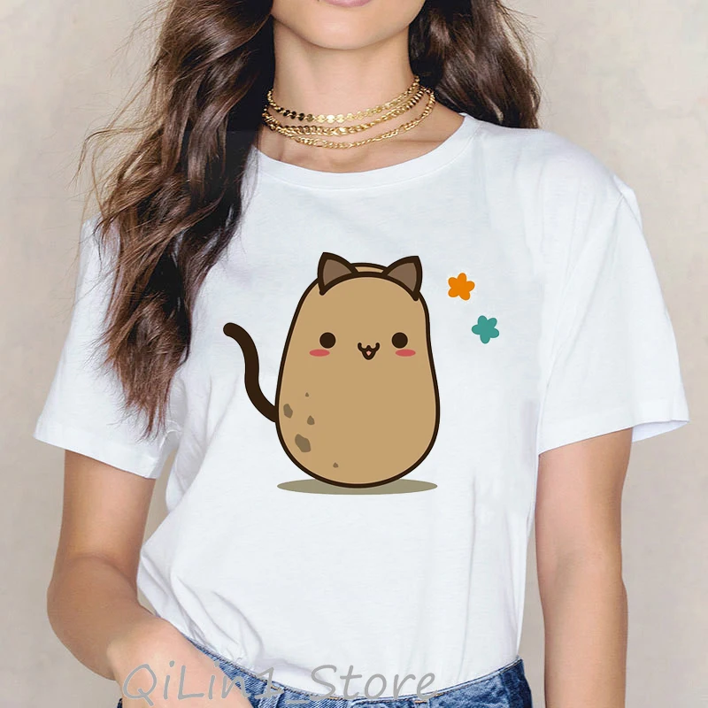 Cute Potato Printed Funny T Shirts Women Harajuku Kawaii Cartoon Print Tee Shirt Femme Graphic Tumblr Clothes White Tshirt