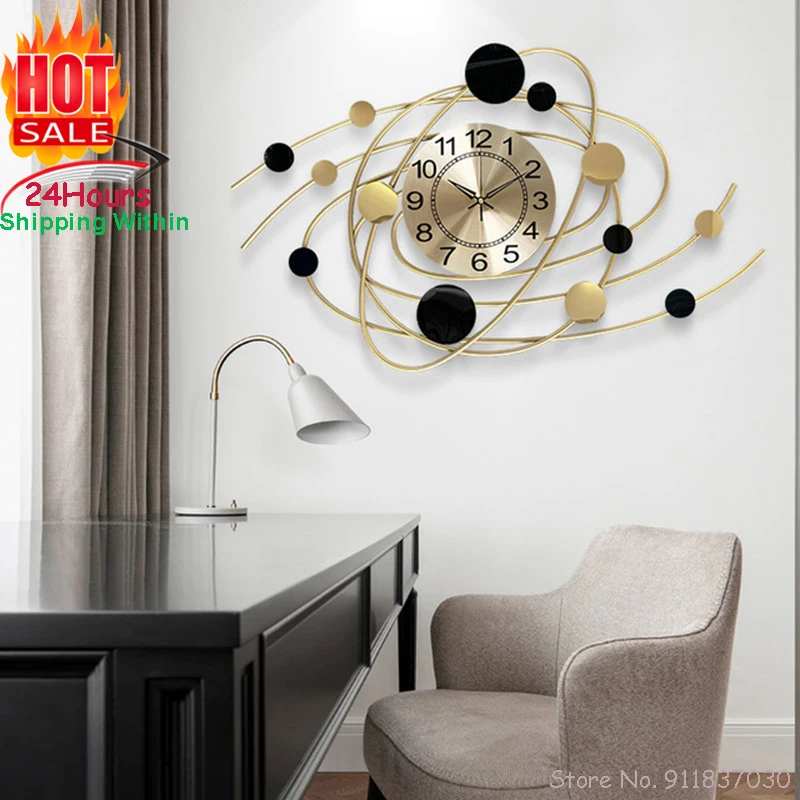 

Fashion Luxury Large Wall Clock Living Room Decoration Nordic Simple Home Interior Design Loft Wall Clock Gold Metal 3D Clock