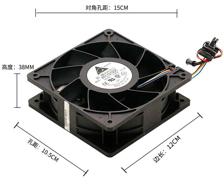 Delta Electronics PFC1212DE 6C1M DC 12V 4.8A 120x120x38mm 4-Wire Server Cooling Fan