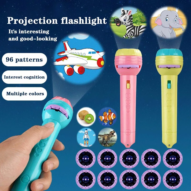 Children's Projector Flashlight Can Replace Animation Slideshow Cognitive Flashlight Luminous Toys Light Up Toys Lamp Light Up