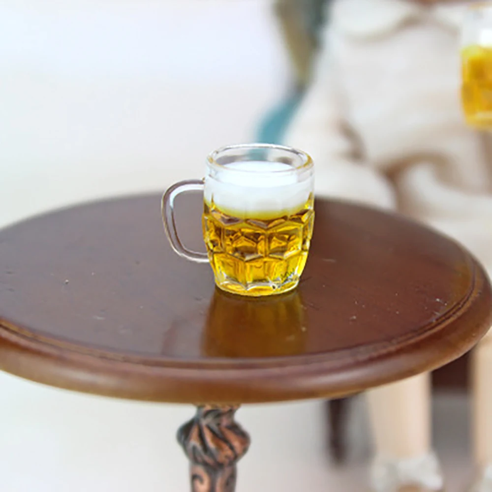 2Pcs 1/12 Doll House Miniature Resin Beer Mug Lemon Simulation Drink Model Toy Mini Decoration Dollhouse Accessories