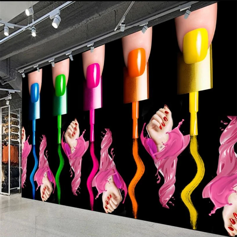 beibehang Custom wallpaper 3d creative beauty salon cosmetics nail art tooling wall nail art makeup nail polish arm 3d wallpaper
