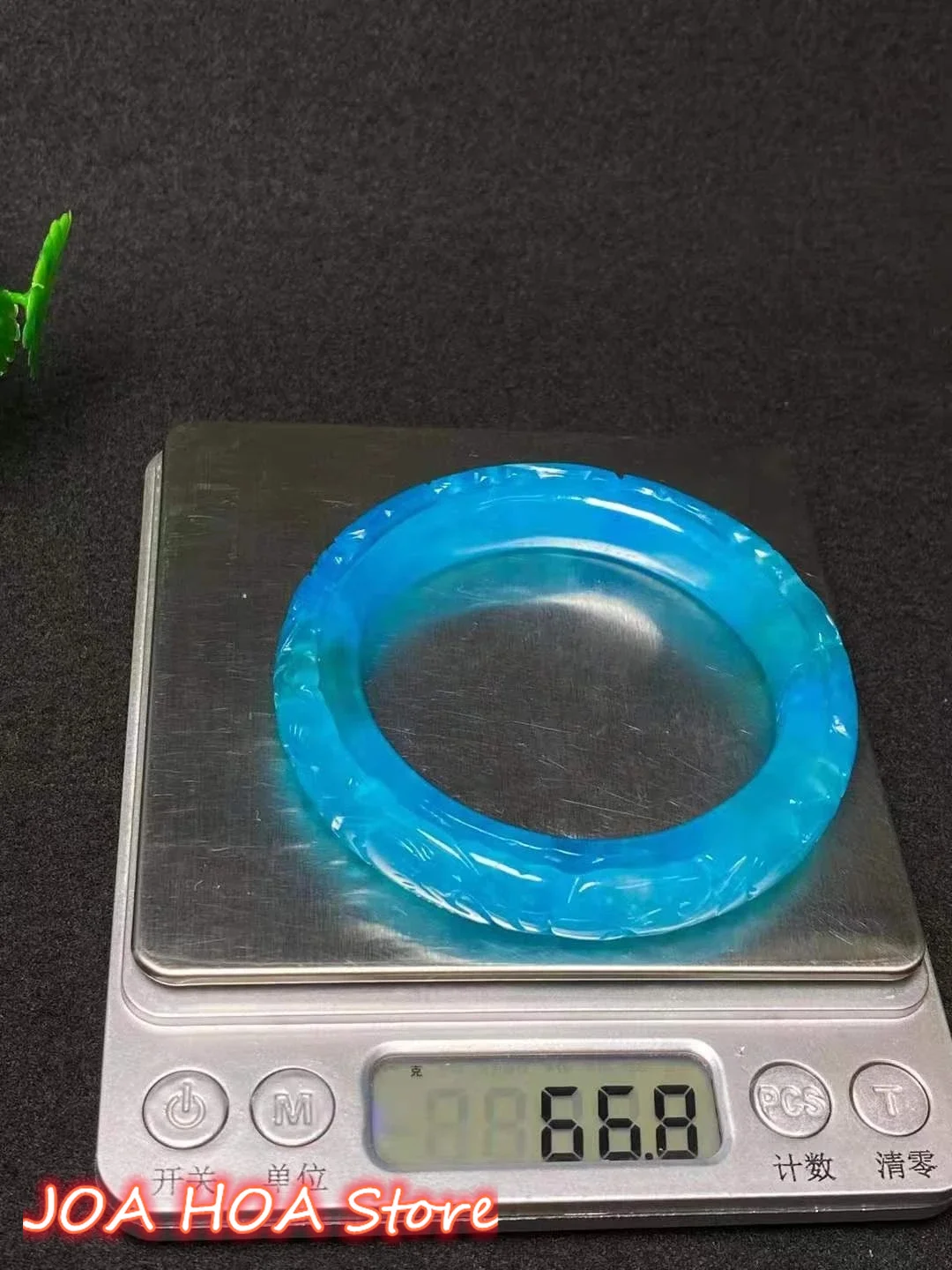 Natural Grade Ice Blue Jade Hollow Hand Carved Lucky Flower Bracelet Jewelry