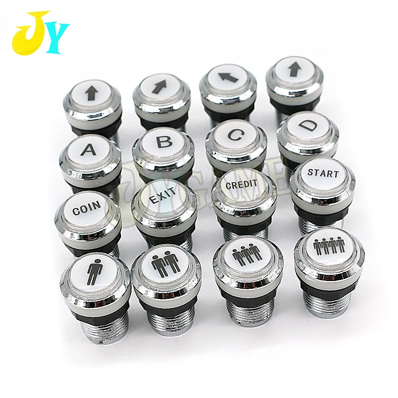 1PCS CHROME Plated illuminated arcade push button 5V 12v LED Arcade Start Push Button with micro switch 1P 2P START CREDIT PAUSE