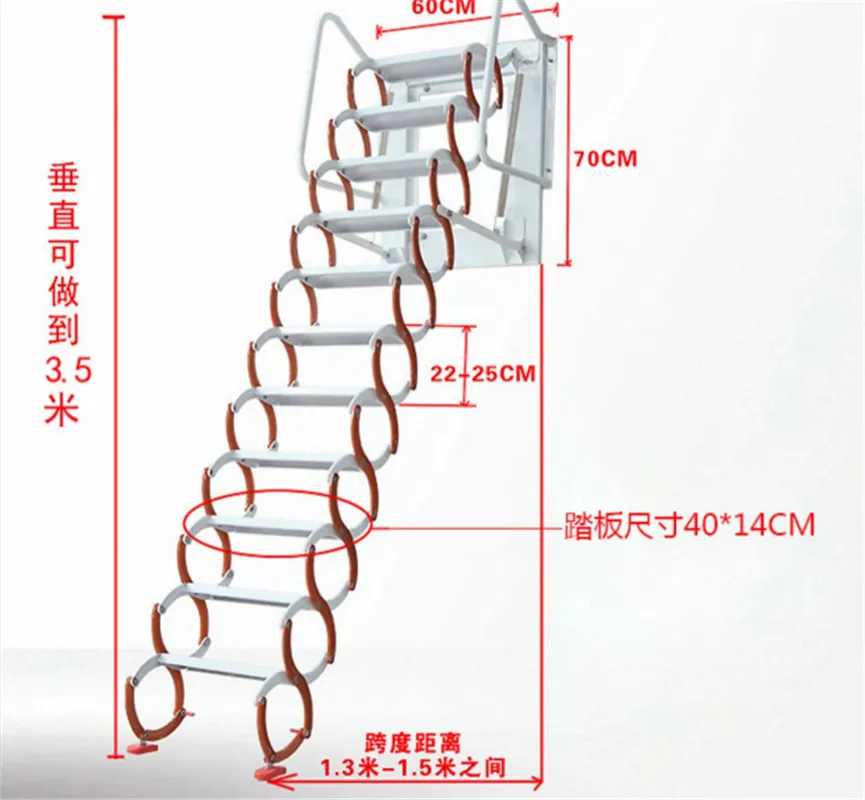 Household Tool Set Outdoor Wall Hanging Retractable Staircase Manual Folding Ladder Portable Telescopic Stair 2.5-3M