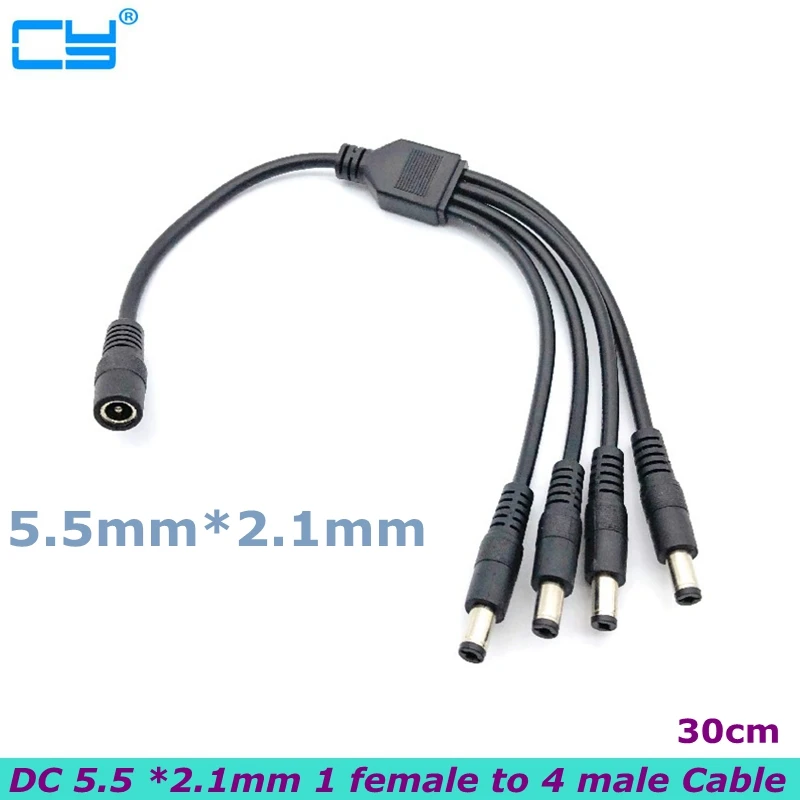 

30cm 12V DC Power Distributor Plug 1 Female to 4 Male CCTV Cable Camera Cable CCTV Accessories Power Adapter 2.1*5.5mm