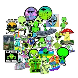 50pcs/pack cartoon green big eye alien E.T stickers laptop cup waterproof creature from outer space UFO sticker