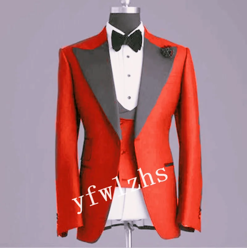 New Arrival One Button Groomsmen Peak Lapel Groom Tuxedos Men Suits Wedding/Prom Best Blazer ( Jacket+Pants+Vest+Tie) B255