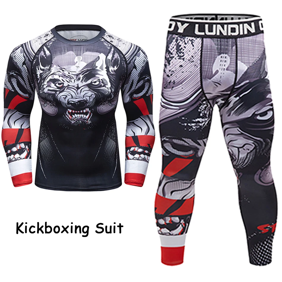 Men Sport MMA Rashguard Jiu Jitsu Jerseys+Pants Fitness T Shirt UCF BJJ Boxing Set Gym Rash Guard Fightwear Sportsuit Boxeo