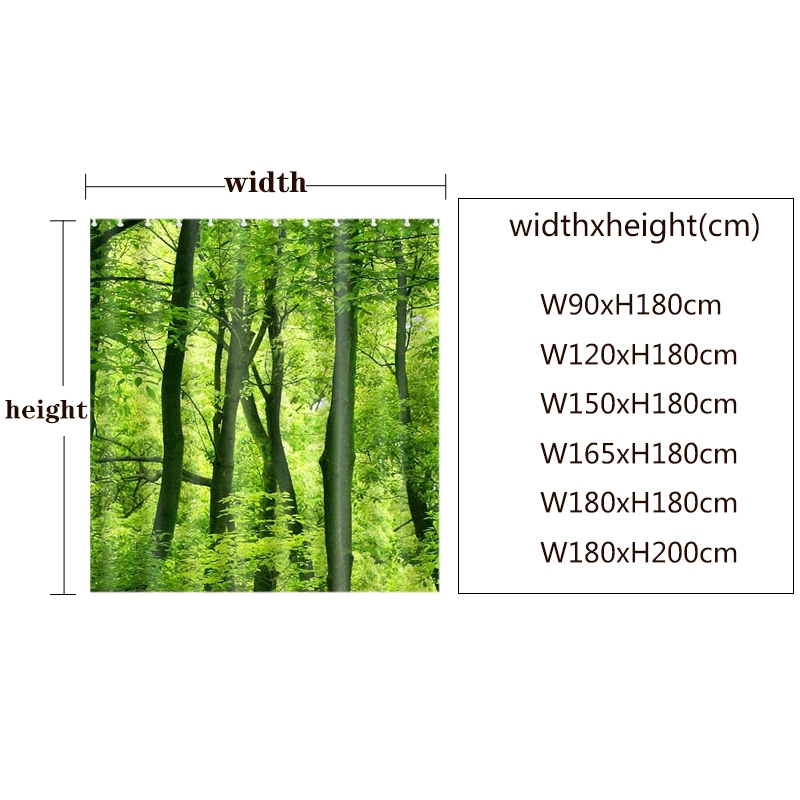 1PC Green Tropical Plants Shower Curtains for Bathroom Polyester Fabric Shower Curtain Leaves Print Scenic Bathroom Accessories
