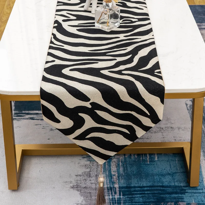 

2022 Table Runner Home Party Dinner Tablecloth Cover Fabric Modern Classical Black Zebra Artistic Bed Runner Decorating