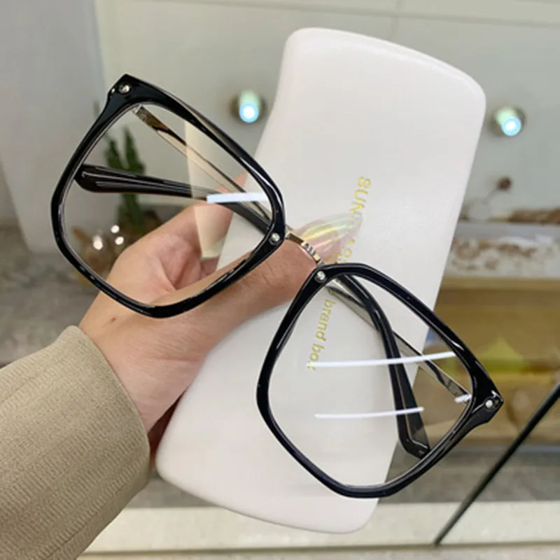 New Blue Light Women's Glasses Frame Oversized High Quality Retro Large Square Spectacle Transparent Metal Frame  Eyeglasses