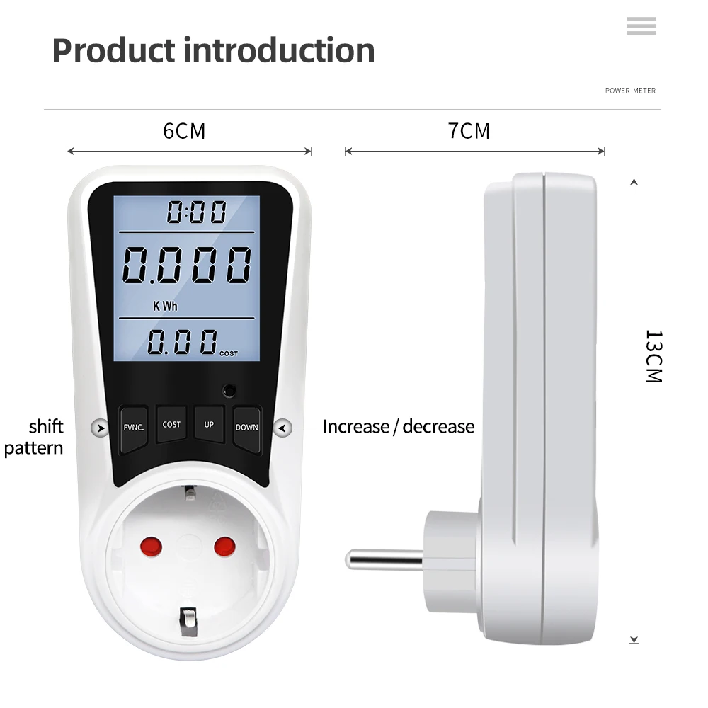 Medidor de potencia de CA, vatímetro Digital, medidor de energía, Monitor de uso de electricidad, toma de kilovatios, voltaje de retroiluminación, 8