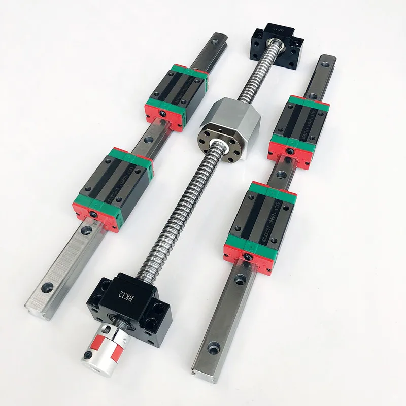 2pcs HGR20 Linear Rail + 4pcs HGH20CA Carriage + 1set SFU1605 Ball Screw+ BK/BF12 End Support + Coupling + Nut Housing CNC parts