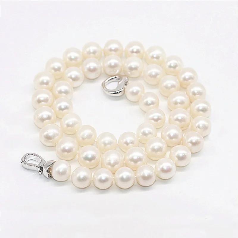 8-9mm White Pearl Necklaces Near Round Natural Freshwater Pearl 925 Sterling Silver Choker Necklace For Women Jewelry Gift