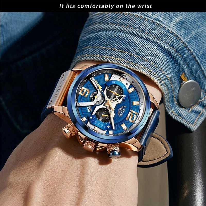 2023 LIGE Casual Sports Watch for Men Top Brand Luxury Military Leather Wrist Watches Mens Clocks Fashion Chronograph Wristwatch