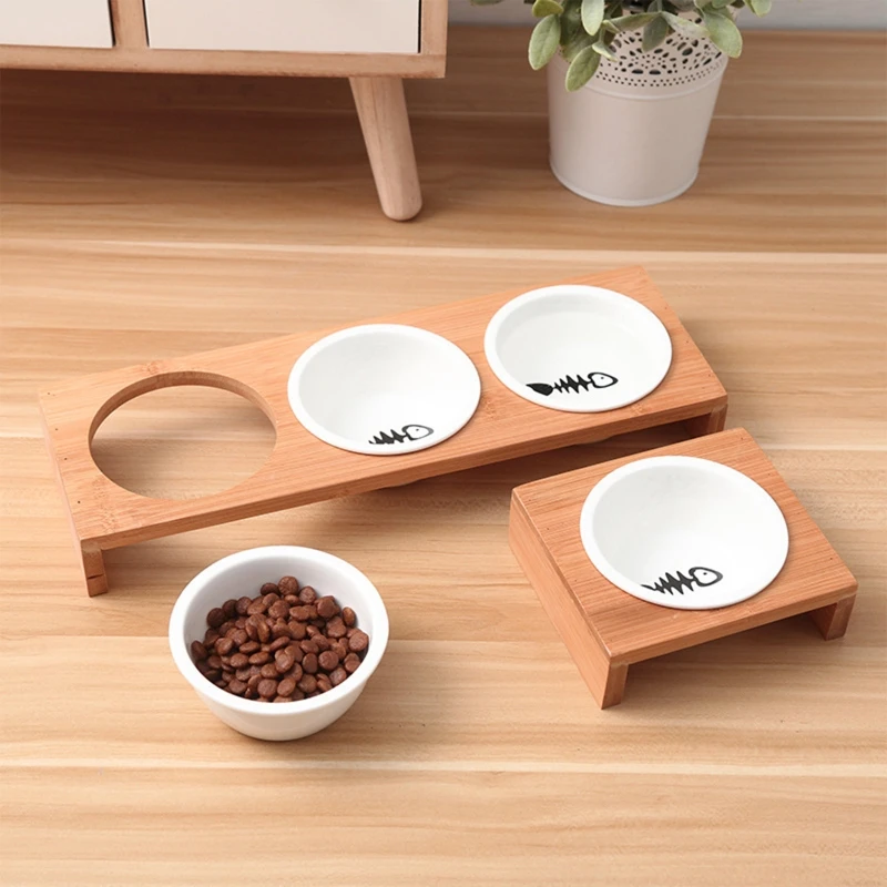 Dog Feeders Bowls Bamboo Tableware Ceramic Pet Water Bowl High Grade Anti Skid Pet Supplies Dog Bowl