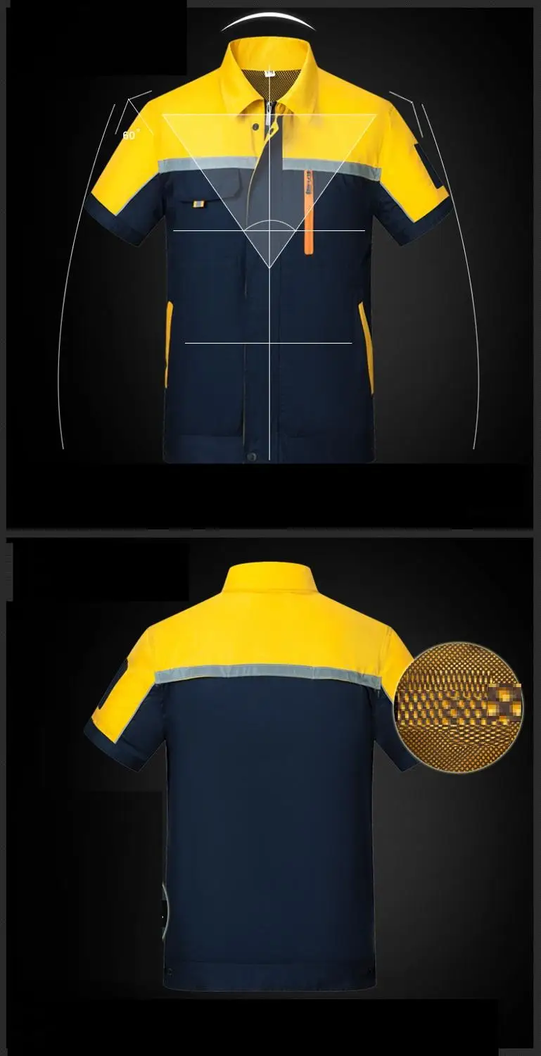 Conjunto de ropa de trabajo transpirable para hombre y mujer, uniforme de fábrica, taller, reparación de automóviles, monos de manga corta, traje de Color contrastante, verano