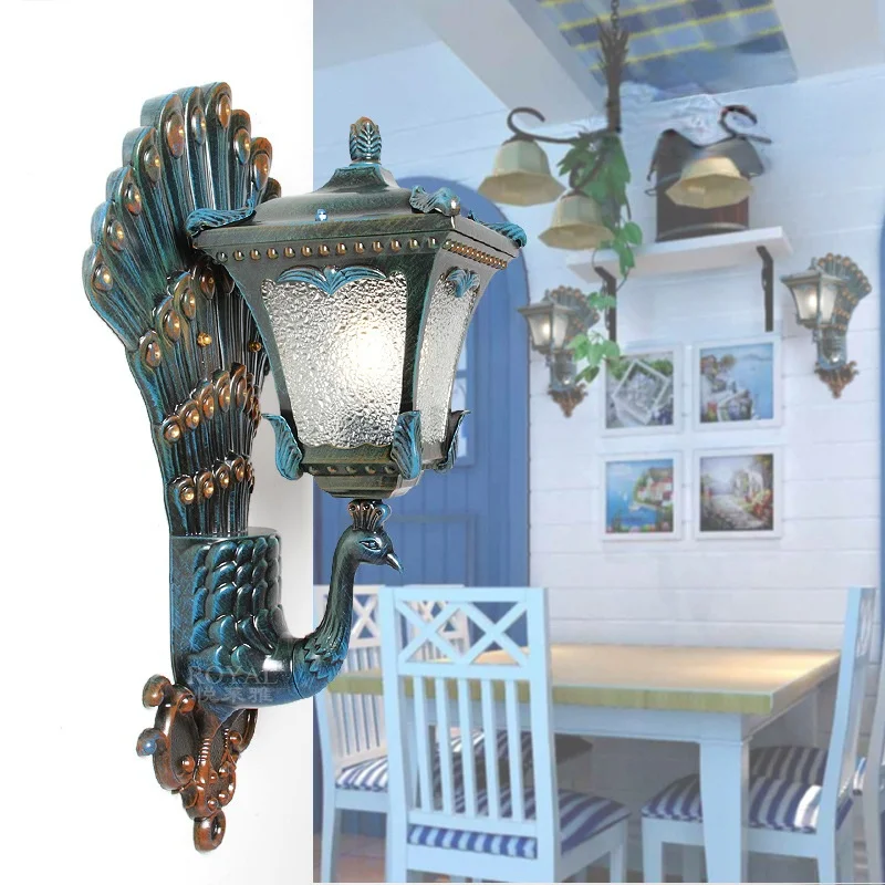 

New Mediterranean style peacock wall light Outdoor waterproof personality wall lamp Villa door bracket light