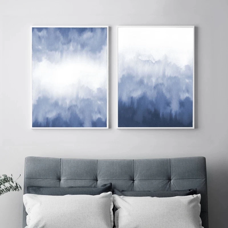 Blue Watercolor Abstract Painting Indigo Wall Pictures Ocean Coastal Wall Art Canvas Print Nordic Posters Living Room Wall Decor