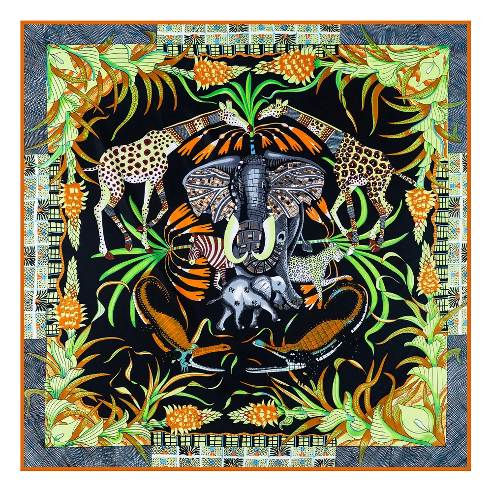 Bufanda de seda de sarga enrollada a mano para mujer, paƱuelo cuadrado con estampado de Zambezi, Echarpes, Foulards, Bandana envolvente, Hijab de