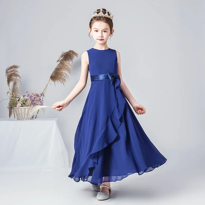 Dideyttawl Chiffon Long Junior Bridesmaid Ankle Length Elegant Flower Girl Dresses For Wedding and Party Girls Formal Gowns