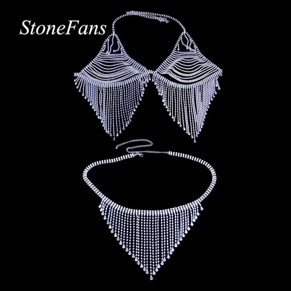 

Stonefans Tassel Thong Crystal Body Chain Bra Accessories for Women Sexy Rhinestone Bikini Set Underwear Jewelry Chain Nightclub