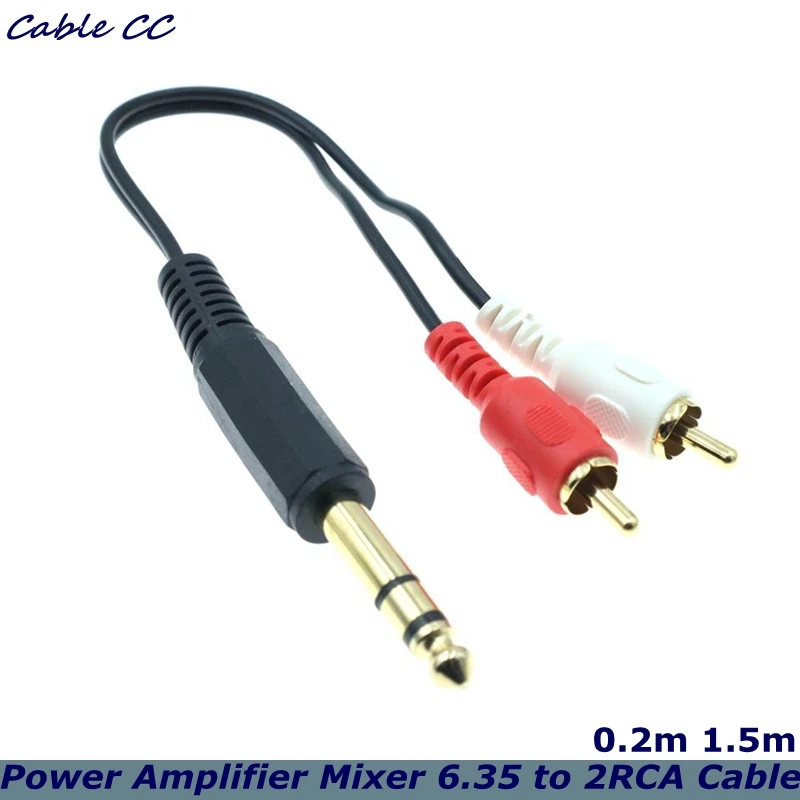 Audio Cable Angled Stereo 6.35mm 1 / 4-inch TRS to Dual RCA Female Power Amplifier Mixer 6.35 to 2RCA Cable Hifi 20cm 150cm 5ft