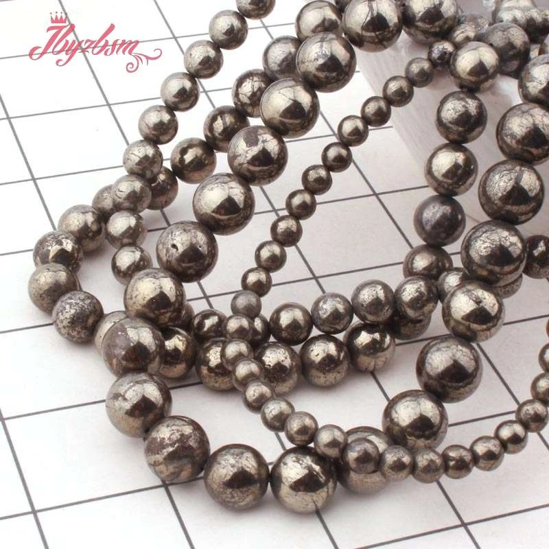 4,6,8,10,12,20mm Smooth Round Pyrite Loose Beads Natural Stone Beads For DIY Necklace Bracelet Jewelry Making 15\