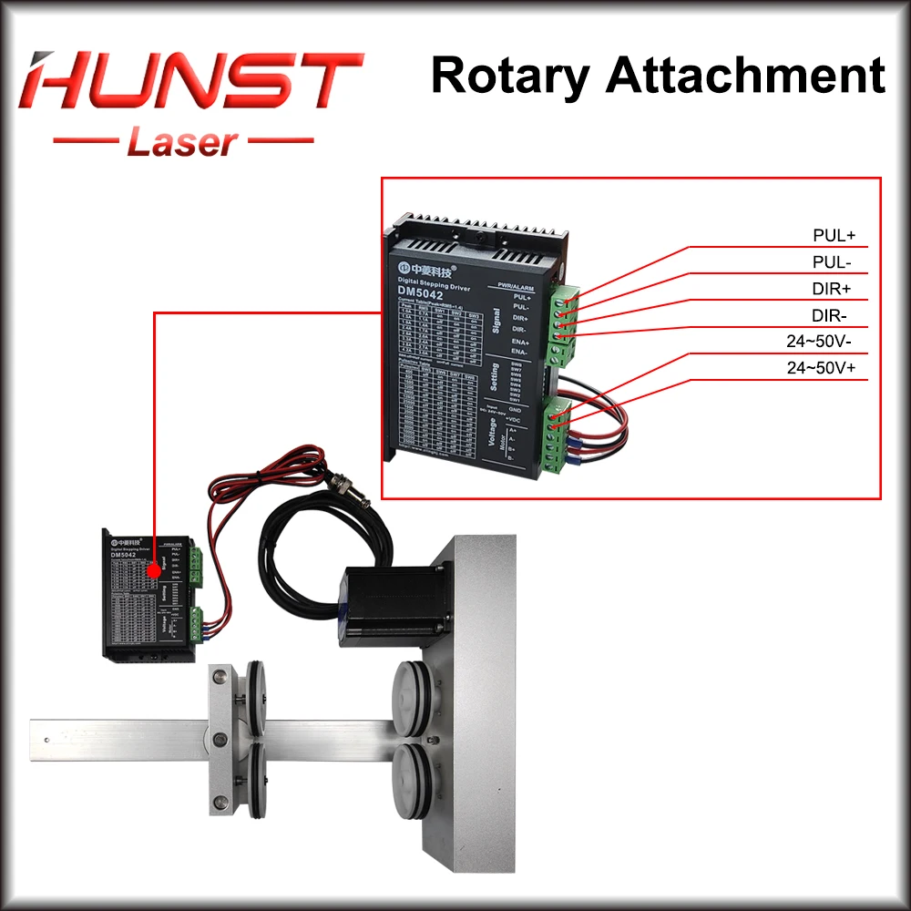 Hunst Rotary Attachment with Rollers Stepper Motors Rotation Axis for Laser Engraving Cutting Machine  and Laser Marking Machine