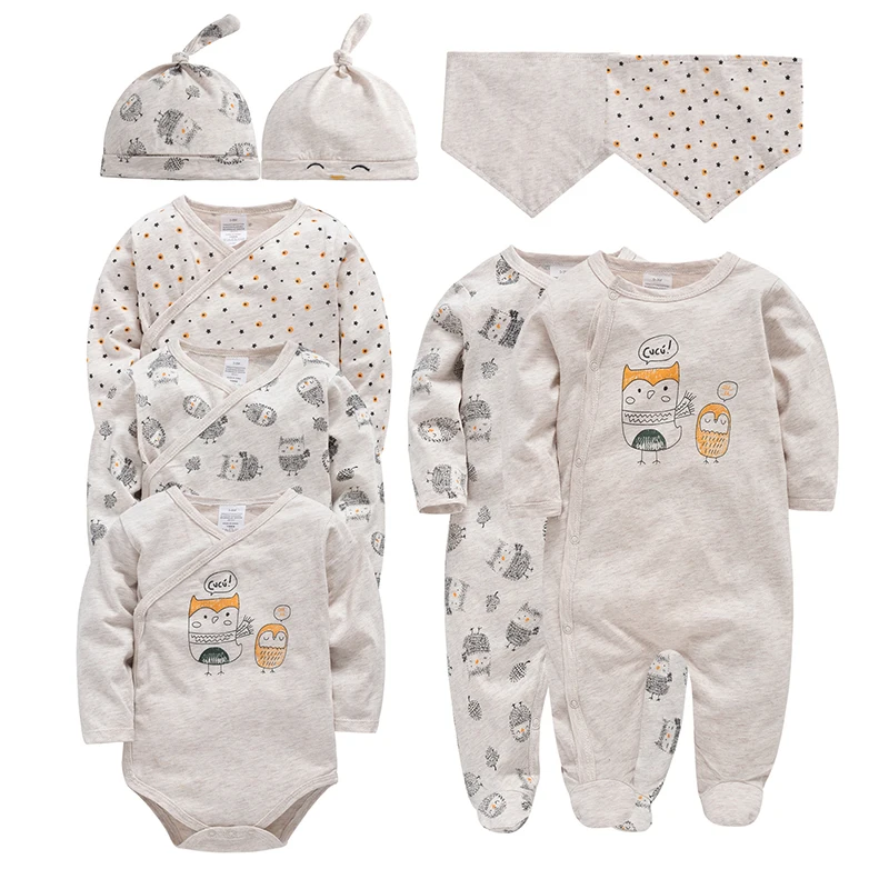 Kavkas Newborn Baby Long Sleeves Bodysuit Set Unisex Cotton Overall Gilrs Owl Pattern Clothing Toddler Boys Jumpsuit