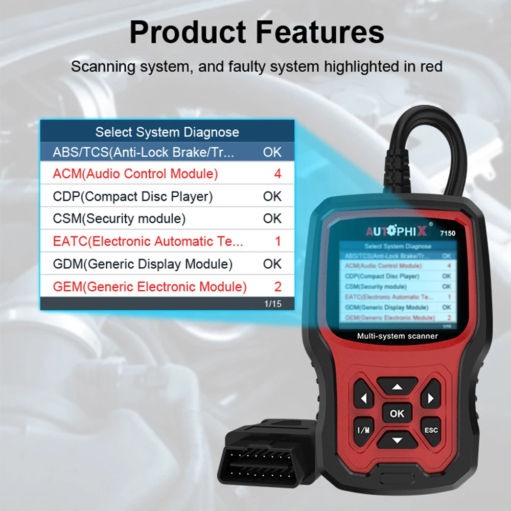 Autophix 7150 OBD2 Automotve Scanner Professional Code Reader EPB TPMS ETC Reset Multilingual OBD 2 Car Diagnostic Tool For Ford