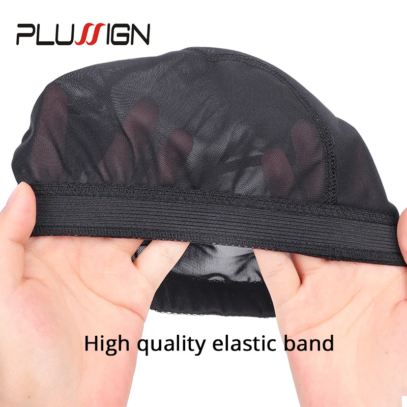 Plussign 12 Pcs/Lot Spandex Mesh Dome Wig Cap For Making Wig Glueless Weaving Cap Hair Wig Net With Elastic Band For Women Girls